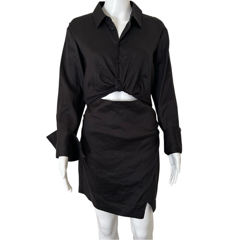 Frame Black Noir Long Sleeve Front Twist Cutout Mini Dress Small